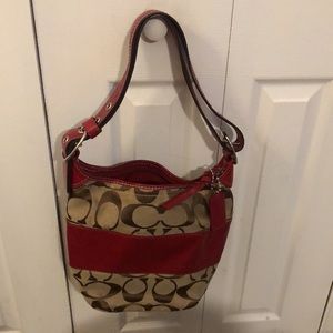 Coach Jacquard Bucket Bag with Red Patent Leather